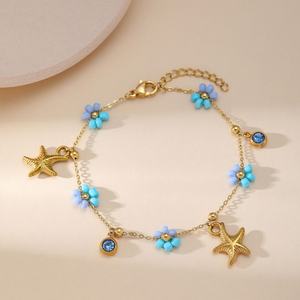 Bracelet tendance anti-ternissement en acier inoxydable plaqué or PVD 14k 18k avec logo personnalisé, motifs éléments marins, pour femmes et hommes, vente en gros - Product Image 6