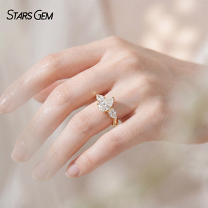 Bague en or massif 10 carats certifiée IGI Starsgem, diamant taille poire, trois pierres, couleur or, bijoux de fiançailles et de mariage - Product Image 5
