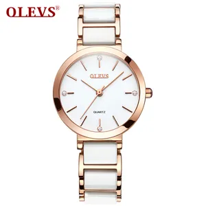 OLEVS 5877女士豪华手表女玫瑰金优雅钻石女士石英手表防水陶瓷手表Reloj Mujer礼品