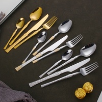 Vente flash Ensemble de couverts en acier inoxydable martelé doré Couteau Fourchette Cuillère Argenté Vaisselle dorée pour mariage