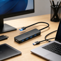 Hub répartiteur USB 3.0 à 4 ports, avec alimentation Type-C, pour l'extension des ports USB, idéal pour une utilisation quotidienne au bureau, sur ordinateur portable ou de bureau