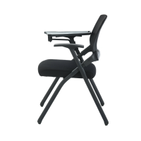 Chaise de bureau pliable en acier avec plateau d'écriture amovible, siège ergonomique noir pour conférences et formations