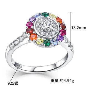 Anello di pietra colorata di forma rotonda di gioielli multicolori di pietre preziose di nuova moda anello di zircone di fidanzamento colorato arcobaleno
