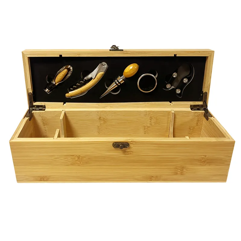 Kotak botol anggur kayu bambu, kotak hadiah mewah kotak anggur kayu kustom