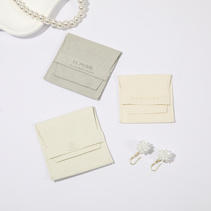 Pochette à bijoux pliable en microfibre crème personnalisée avec rabat, sac enveloppe de <span class=keywords><strong>luxe</strong></span> pour colliers, boucles d'oreilles et bracelets - Product Image 2