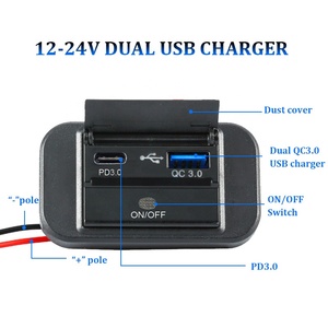 Chargeur USB double à montage sur panneau DC 12V 24V, 2 ports USB, QC 3.0, type C PD, prise de chargeur de voiture pour <span class=keywords><strong>tramway</strong></span>, bateau, siège de bus - Product Image 3