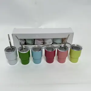 Yüksek kalite özel Logo süblimasyon boşlukları viski Shot bardakları çift duvar paslanmaz çelik Metal 2oz Mini Shot cam Tumbler