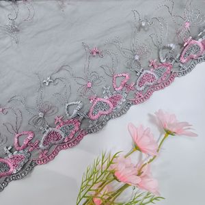 Mới đến hình trái tim màu hồng thêu ren TRIM Chất lượng cao đàn hồi Voile biên giới quần áo may Dresses Tops Bras-Bán buôn - Product Image 2