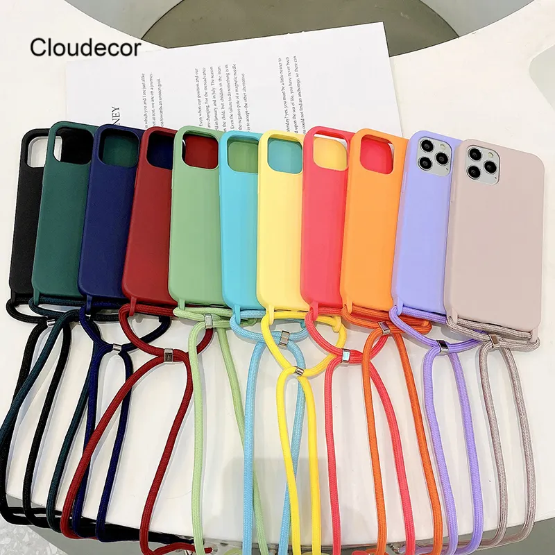 Casing Ponsel Silikon Bertali, Kalung Selempang Tipis Tali Lanyard untuk Iphone13 12 Mini 12 Pro Max 11 Pro Max X XR XS