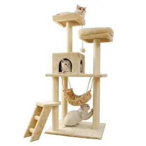Customized Hoopet Hight Large Cat Rest Scratching Tree Furniture With Stairs And Hammock