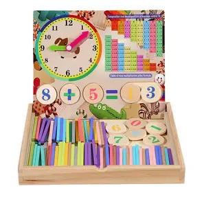 COMMIKI Set mainan tongkat penghitung kayu, kayu Digital jam belajar matematika