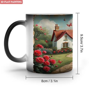 แก้วมัคเปลี่ยนสีลายบ้านสวน เซรามิกสีดำด้าน ขนาด 11 ออนซ์ - Product Image 1