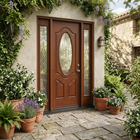 Porte d'entrée de luxe avec panneaux latéraux, porte ovale en vitrail pour villa, entrée principale