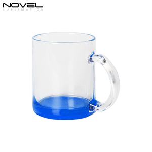 Vente en gros de tasses à poignée en verre transparent de haute qualité 11OZ avec fond coloré, mug en verre vierge pour sublimation DIY - Product Image 4