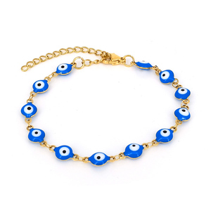 Pulsera de Acero Inoxidable Chapada en Oro de 18k al por Mayor para Mujer Hecha a Mano Estilo Bohemia Boho con Ojo Turco - Product Image 1