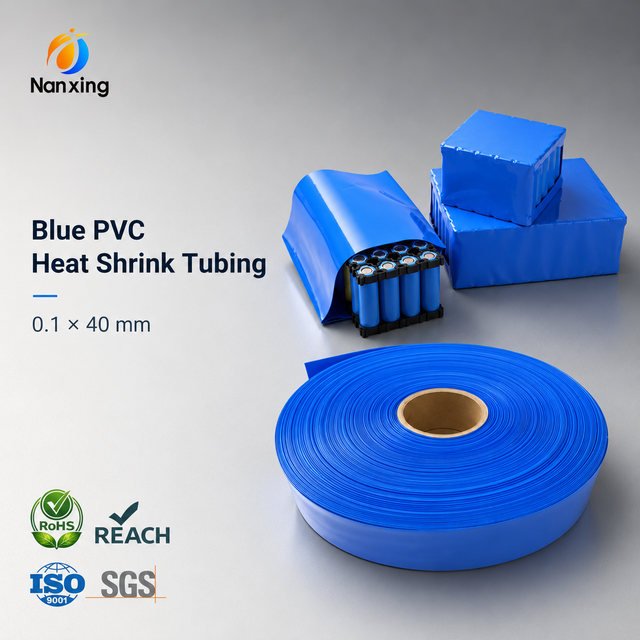 40mm Width 0.1mm Thickness Black Blue PVC Heat Shrink Sleeve Wrap Printed 600V Rated Insulation Tubing for Consumer Battery