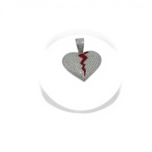 Pendentif Hiphop Cœur Brisé en Moissanite, Micro-Incrustation, Plaqué Or, Argent 925, Charme Romantique, Cadeau, Bijou Unisexe - Product Image 5