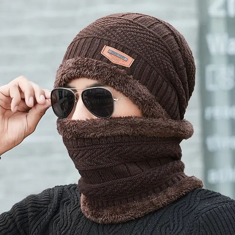 8230878 Neueste weiche verdickte Wolle Ski mütze Männer warme Hüte Hals warme Winter Strick mütze Set Männer Mütze Herren für den Winter warm