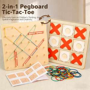 Tablero de uñas dos en uno de educación temprana para niños, tablero de mosaico de uñas Tic-tac-toe, juguetes educativos de enseñanza de doble cara dos en uno - Product Image 1