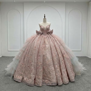 Vestido de Quinceañera Lsmc132 Rosa, Vestido de Tul con Apliques de Flores y Lazo, para Fiesta de 15 o 16 Años, Jancember - Product Image 4