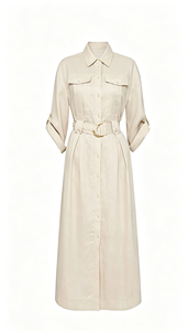 Robe chemise midi élégante beige <span class=keywords><strong>sable</strong></span> pour femme, tenue de travail décontractée pour le bureau, personnalisable avec logo, couleur et taille, broderie - Product Image 3