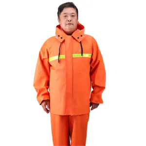 Pvc coating Winter thickening Hot Sale Good Quality Reflective tape waterproof orange motorcycle safety raincoat jacket