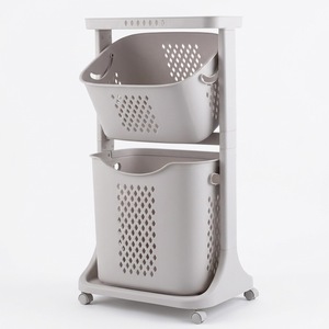 Panier de rangement pour vêtements à 2 niveaux, avec roulettes, pour petits espaces - Product Image 2