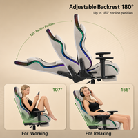 Chaise de jeu ergonomique inclinable haut de gamme avec éclairage LED RGB, massage 7 points, dossier haut, style course, en velours, pour gamers