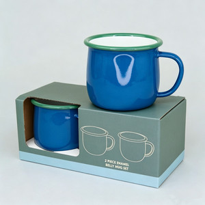 Ensemble de tasses à café en émail métallique de 350 ml (12 oz) de style rétro vintage, faites à la main, avec logo personnalisé, en forme de tambour bombé, avec boîte colorée - Product Image 1