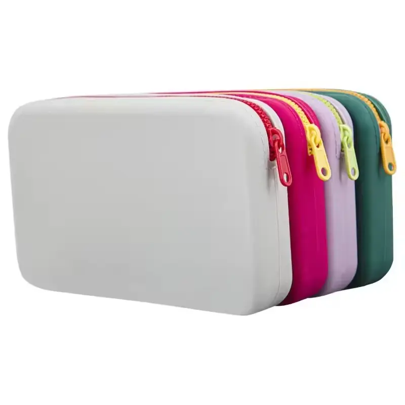 New Design Custom Logo Travel Silicone Cosmetic Pouch Bag Small Square Silicone Makeup Bag for Brush Holder Organizer