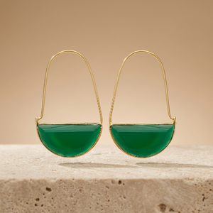 Nouveauté - Boucles d'oreilles pour homme en argent plaqué or 24 carats avec pierres précieuses émeraude hydro et zircon, forme demi-lune - Product Image 2