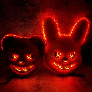 Luckykoo Spot Wholesale Plush Rabbit Party Mask Cold Light Horror Halloween Led Mask Masquerade Bloody Bear Halloween Mask 2024 - Product Image 1
