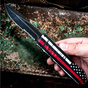 Cuchillo <span class=keywords><strong>de</strong></span> bolsillo táctico <span class=keywords><strong>de</strong></span> doble acción con manija <span class=keywords><strong>de</strong></span> aleación <span class=keywords><strong>de</strong></span> zinc y línea roja <span class=keywords><strong>de</strong></span> la bandera estadounidense <span class=keywords><strong>de</strong></span> 9 pulgadas, venta al por mayor para pedidos pequeños - Product Image 4