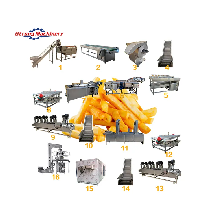 Linha de produção automática de batatas fritas Máquina de processamento de batatas fritas congeladas 1000 kg/hora