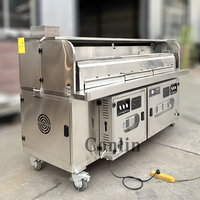 Chariot de restauration avec barbecue au charbon de bois en acier inoxydable, grill sans fumée avec système d'évacuation professionnel