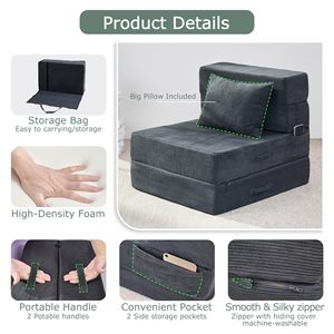 Темно-серый раскладной диван-кровать 4-в-1: современный напольный футон-диван с поролоновым матрасом для гостиной, гостевой комнаты, квартиры - Product Image 2