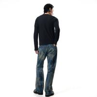 Jean en coton biologique pour homme, coupe droite ample, tricoté, avec rivets, effet délavé, déchiré, délavé à la vent, effet vieilli et déchirures, marque Claw Mark Lightning