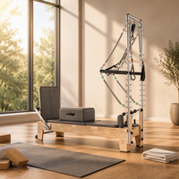 Yüksek Kaliteli Meşe Ahşap Yarı Yüksek Pilates Reformer Makinesi, Pürüzsüz Kaydırma Özellikli Ticari Antrenman Aleti