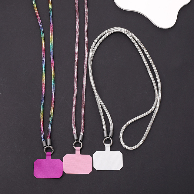 Fashion Diamond Cell Phone Case Lanyard Long Neck Chain With Tether Patch Crossbody Chain Strap Crystal Charm Chain for Bag