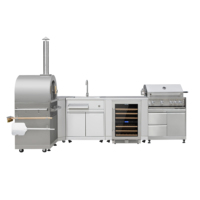 Dapur luar ruangan profesional dengan meja persegi Modular baja tahan karat lengkap dan kabinet termasuk meja Panel kayu wastafel