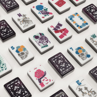 Ubin Mahjong Amerika Motif Tengkorak Gula 160 Buah Akrilik Obsidian Reverse Blossom Calavera Koleksi Rekreasi Meja Warna-warni