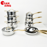Ensemble de casseroles TIANXING avec poignée dorée et couvercle en verre, ensemble de casseroles de cuisson, antiadhésif, acier inoxydable 3 plis, casserole, soupière et marmites à bouillon