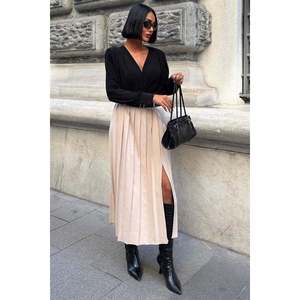 Jupe plissée élégante à taille haute avec double ceinture en satin pour femme 4055 - Product Image 3