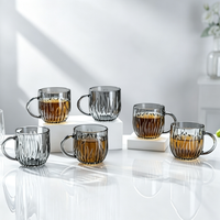 Set Enam Gelas Kaca Gaya Zunni 280ml dengan Desain Vertikal Tiup Manual dalam Warna Bening dan Amber untuk Bar Rumah & Hadiah