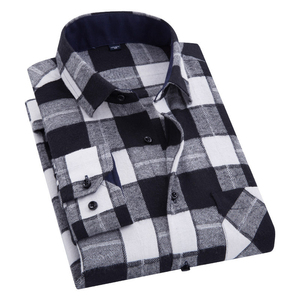 Camisas à <span class=keywords><strong>carreaux</strong></span> <span class=keywords><strong>bleu</strong></span> ciel <span class=keywords><strong>et</strong></span> noir OEM/ODM, manchette hexagonale personnalisée à poche unique, col rabattu, <span class=keywords><strong>chemise</strong></span> en flanelle à manches longues pour hommes - Product Image 5