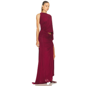 Nouvelle robe de <span class=keywords><strong>soir</strong></span>ée longue en satin à une épaule avec manches drapées <span class=keywords><strong>pour</strong></span> femmes - Product Image 2