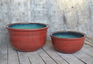 Pot de fleur en céramique rond de cylindre de couleur Morandi de couleur rouge au détail - Product Image 2