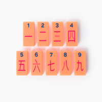 Jeu de tuiles de mahjong américain classique en acrylique à quatre couches, couleur orange corail, avec motifs personnalisés, pour cadeaux en gros et détaillants de jeux