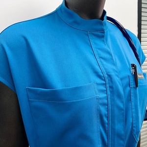 จั๊มสูทสครับสำหรับสตรีชุดถักสีกรมท่าสำหรับสตรีอุปกรณ์ขัดผิวผ้ายืดทันสมัย - Product Image 2