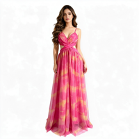 Robe sexy sans manches en maille tie-dye, style vacances transfrontalier euro-américain, à bretelles, taille basse et dos profond en V